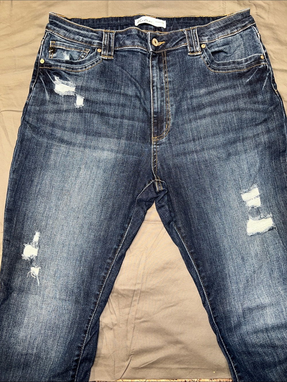 KanCan Women's Boot Cut Distressed Dark Blue Jeans